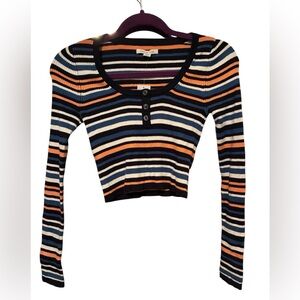 NWT AMERICAN EAGLE STRIPED HENLEY CROP SWEATER SIZE S